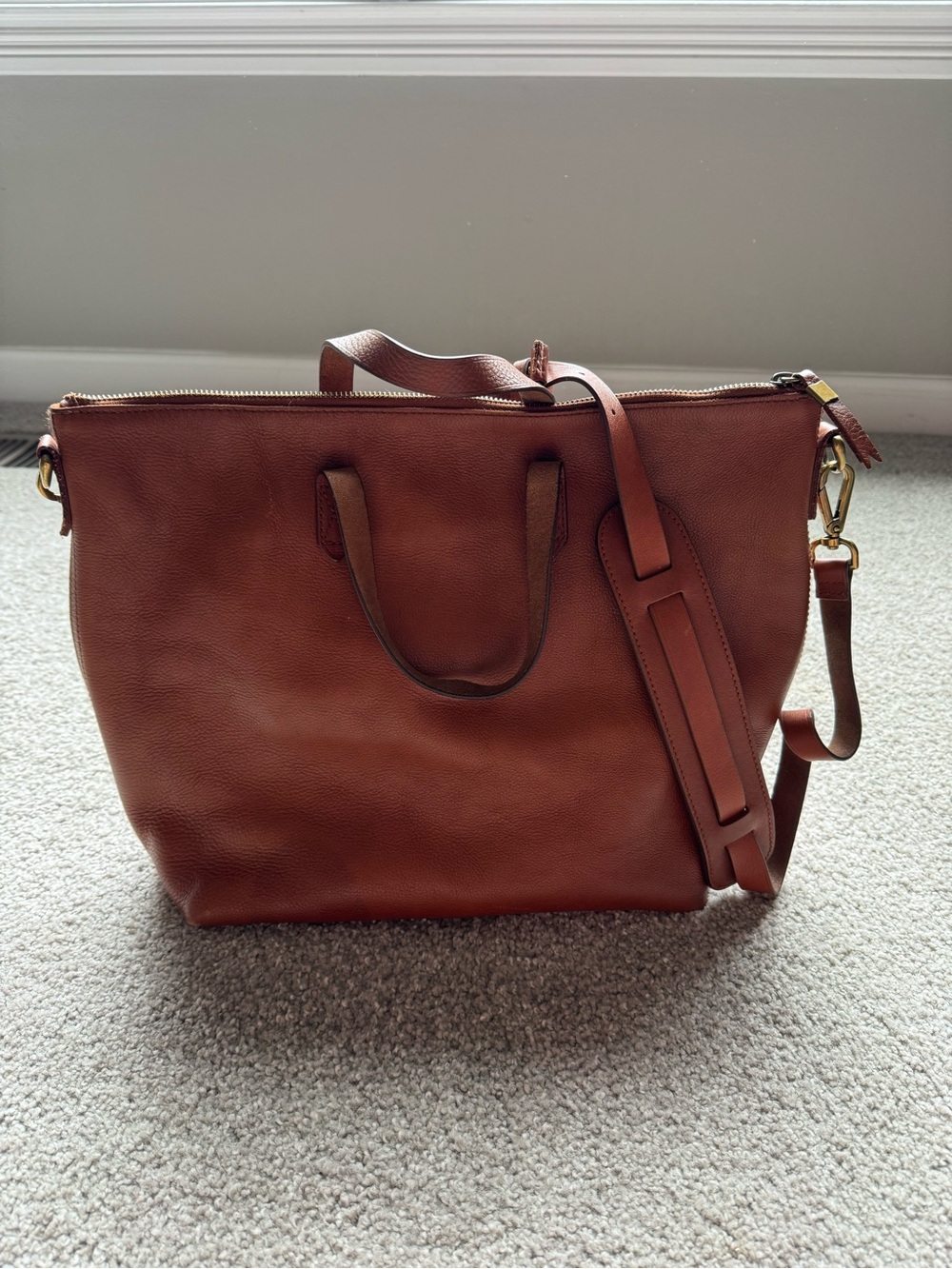 Madewell Brown Zip top Transport Leather Tote Bag
